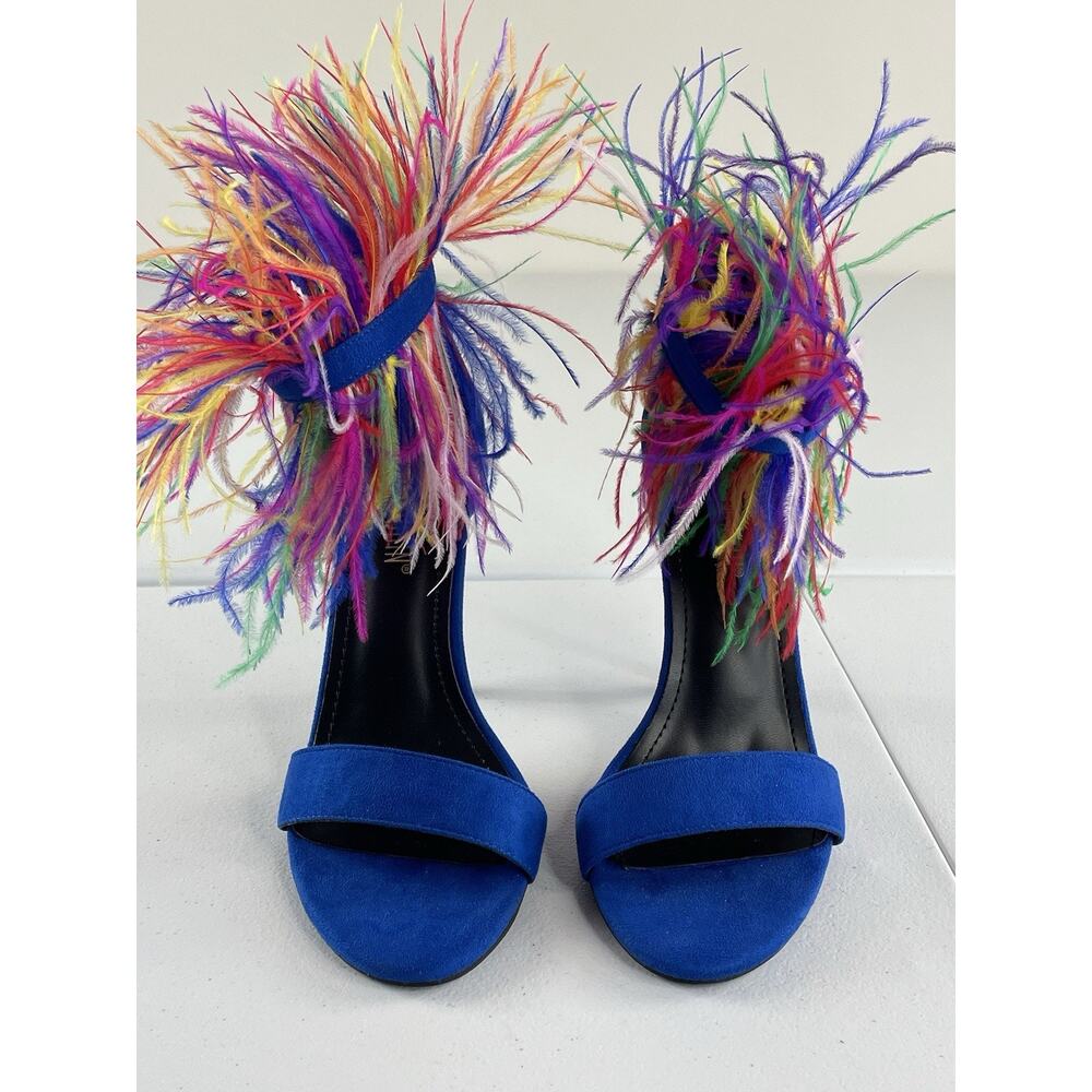 Cape Robbin Feather Ankle Royal Blue Stiletto Heels Size 6.5 M Yuki Carnival